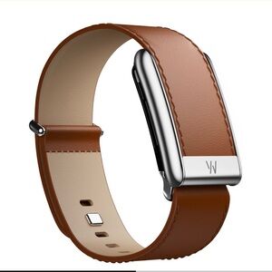 Whoop 5.0/MG brown leather luxe band - one/peak/life compatible- shiny silver